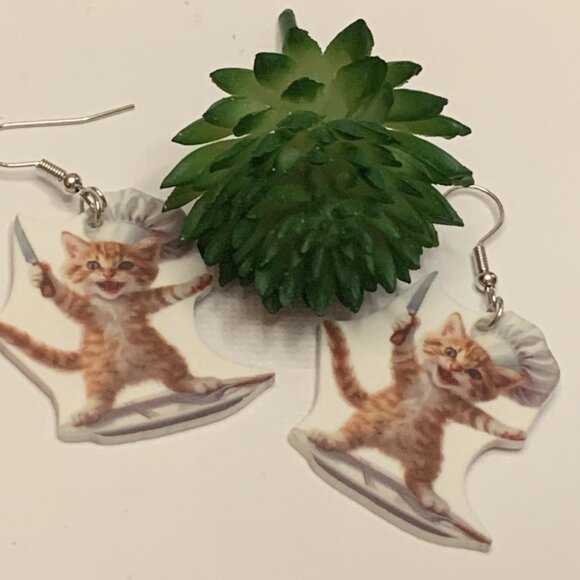 Cat Earring, Chef Earring, Knife Earring, Orange Cat Earring, Halloween Earring - Picture 4 of 9